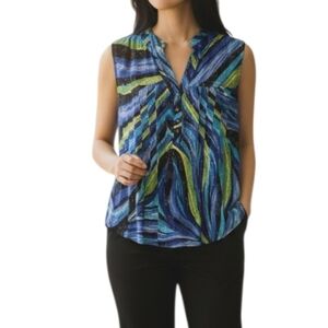 Cocomo Sparkle Blue Green Swirl Sleeveless Blouse